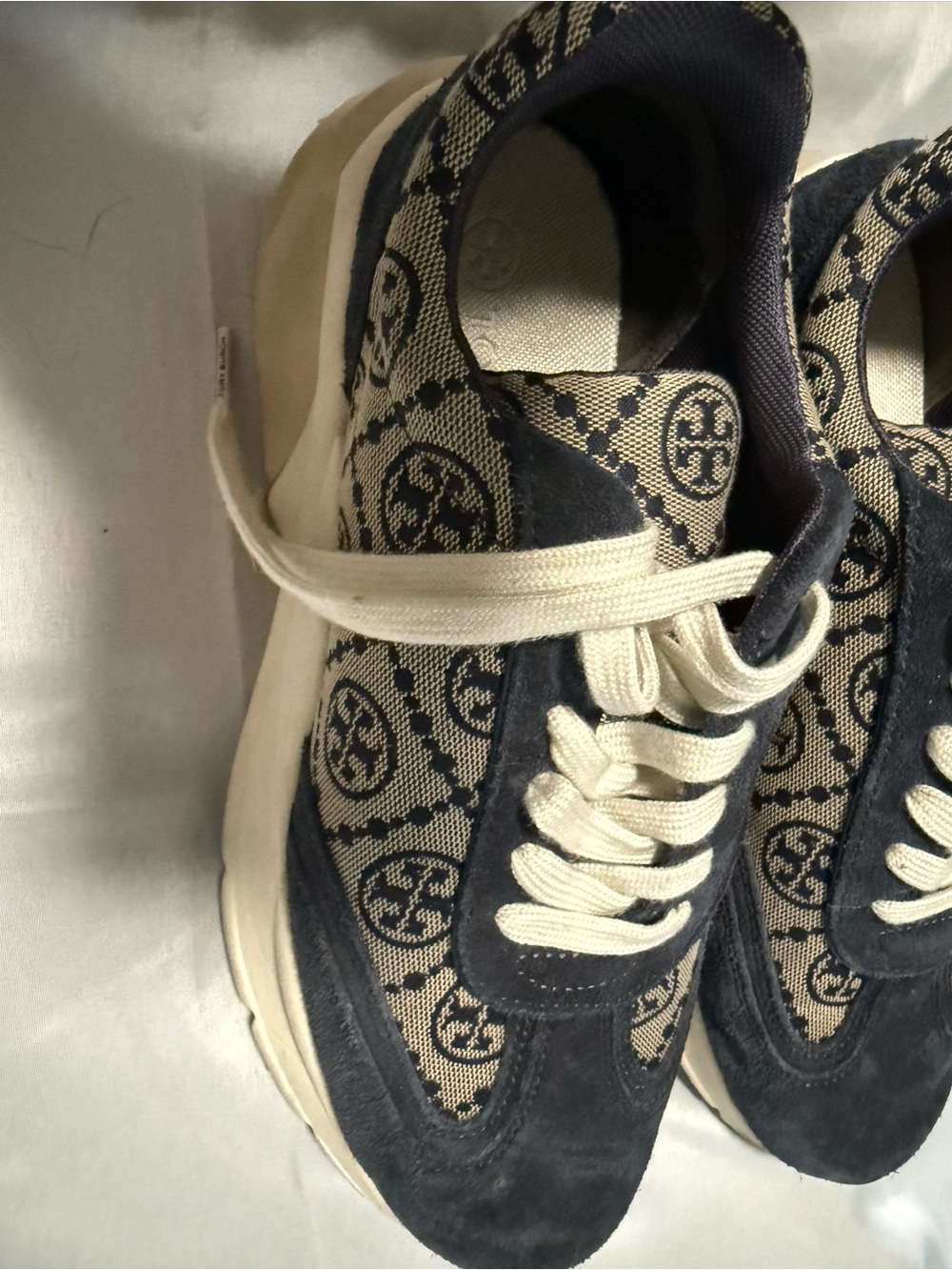 Tory Burch Navy and Cream Monogram Sneakers